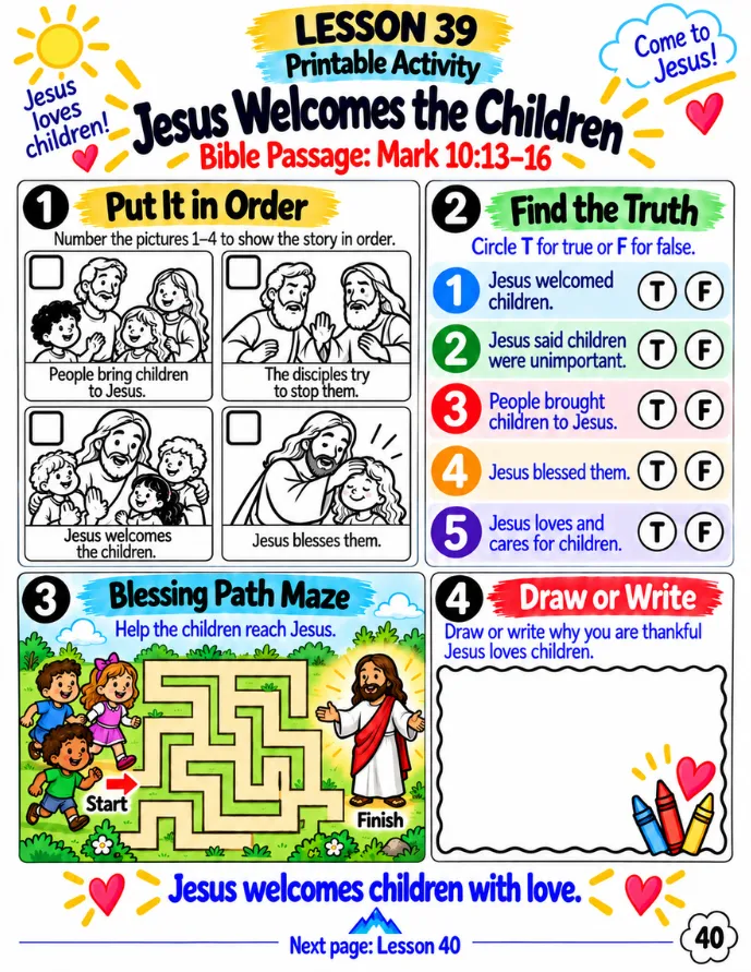 Lesson 39: Jesus Welcomes the Children — printable activity