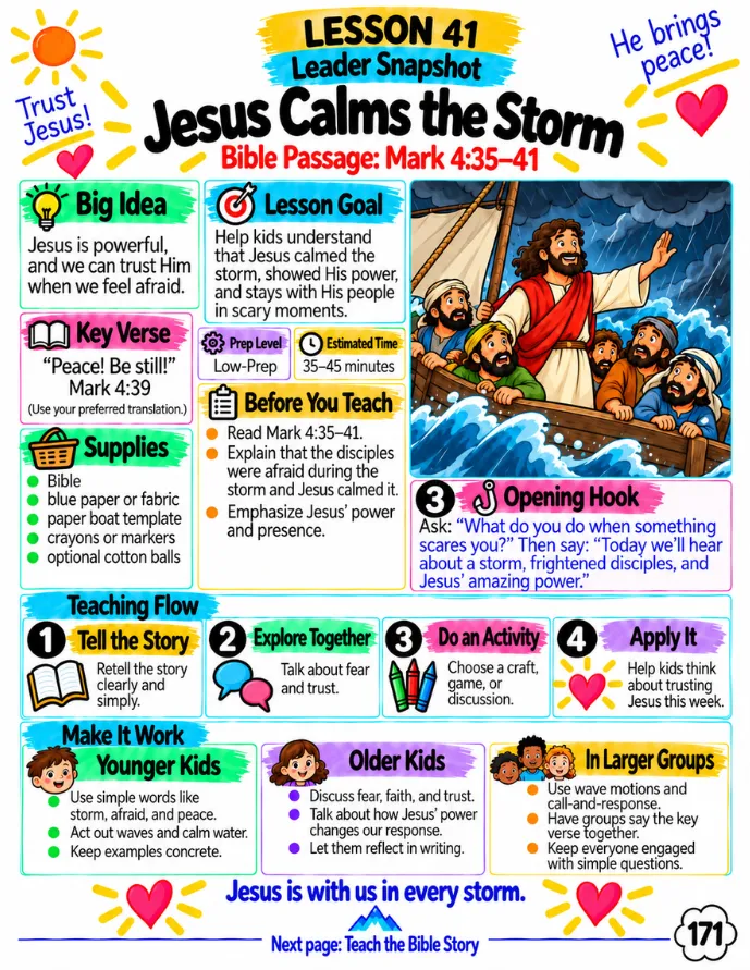 Lesson 41: Jesus Calms the Storm — leader snapshot